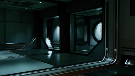 Interior-Futurista-Del-Corredor-De-La-Nave-Espacial-Con-Luz